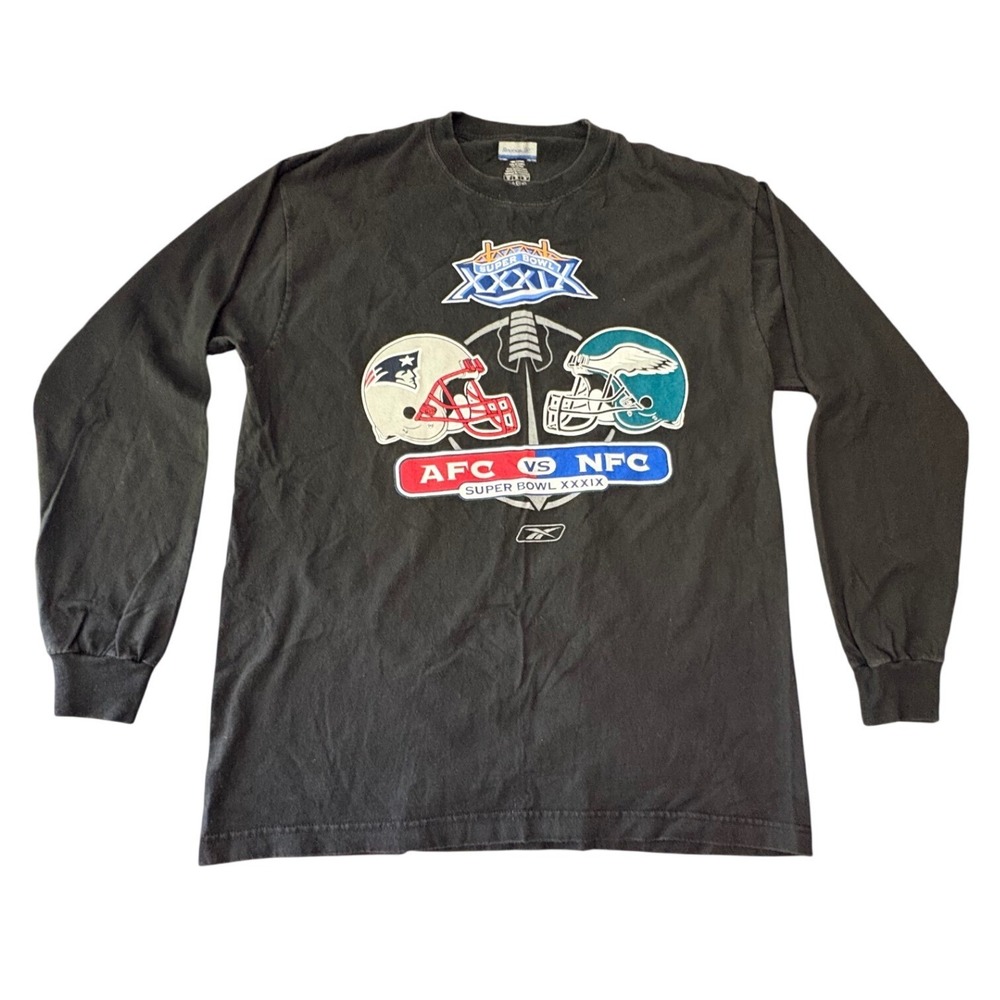 Reebok Super Bowl XXXIX 2005 Vintage Long Sleeve T-Shirt Medium Patriots Eagles
